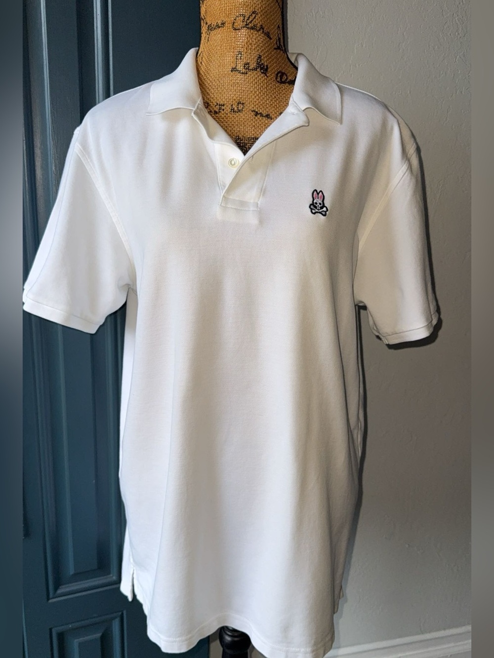 Psycho Bunny White Polo with Pink Bunny Logo